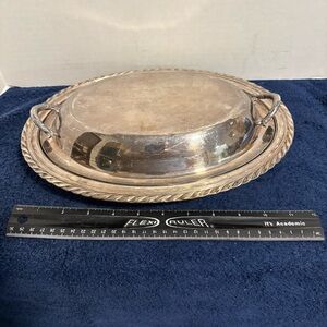 Vtg Rope Edge Silver Plated Vegetable Cover Serving Tray 12" Oval WM Rogers 4112
